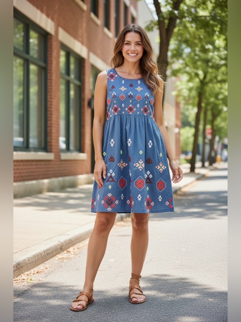 Anthropologie Blue Embroidered Sundress